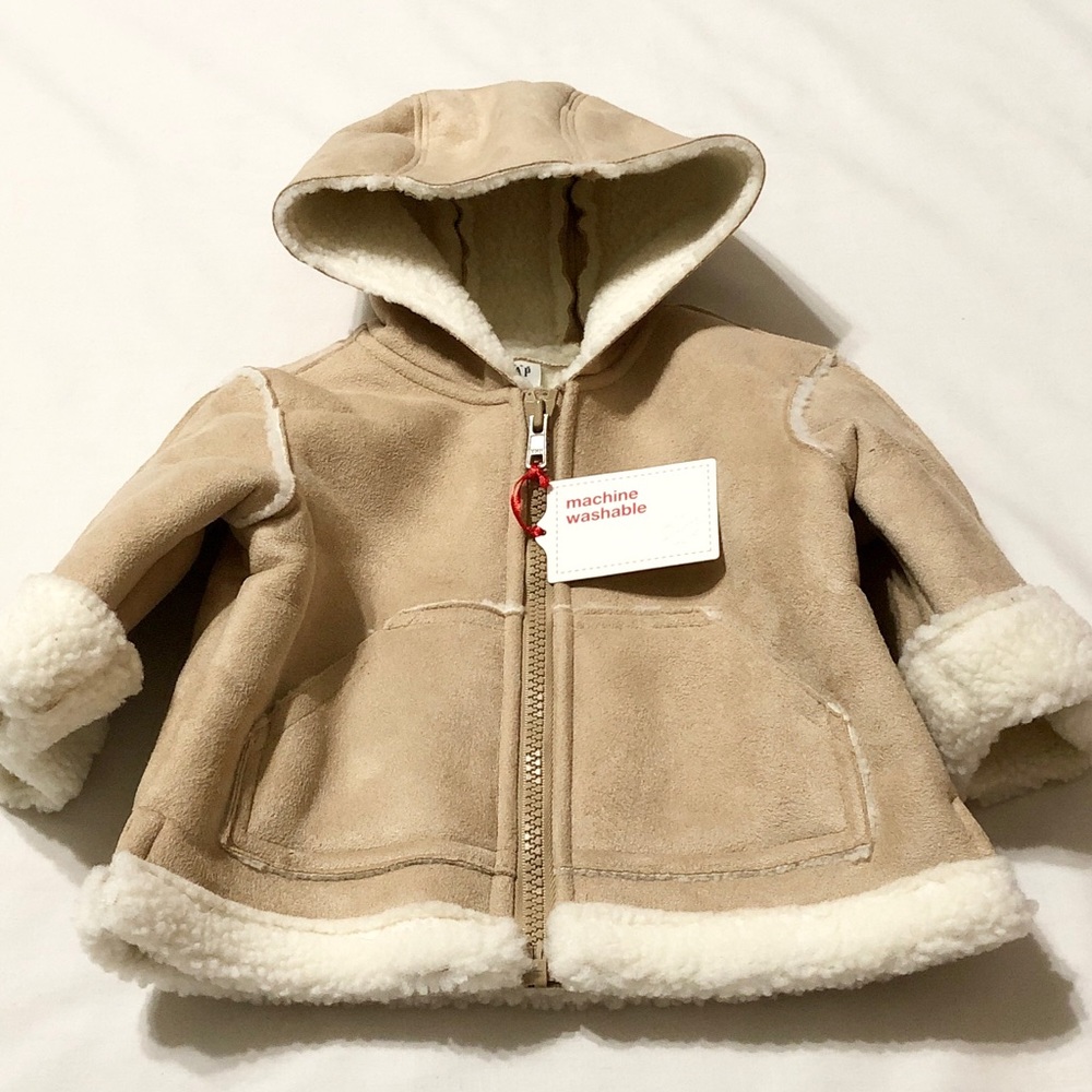 NWT - Vintage Baby Gap Faux Shearling Zip-Front Hooded Jacket w/Pockets- Newborn - Picture 4 of 13